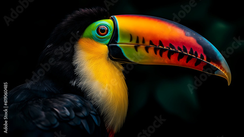Embrace the vibrant beauty of a toucan perched on a branch, showcasing its colorful feathers in all their glory. © Sheepy-Kun