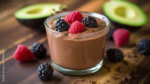 Dark chocolate avocado pudding or mousee, Vegan, Generative AI