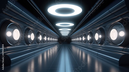 Fototapeta Naklejka Na Ścianę i Meble -  Empty futuristic spaceship tunnel. 