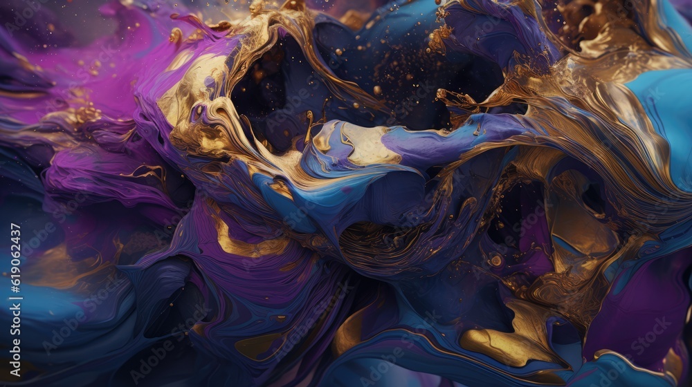 Naklejka premium Dynamic display of gold metals and thick oil paint being melted down and intertwining with one another. Generative ai composite.