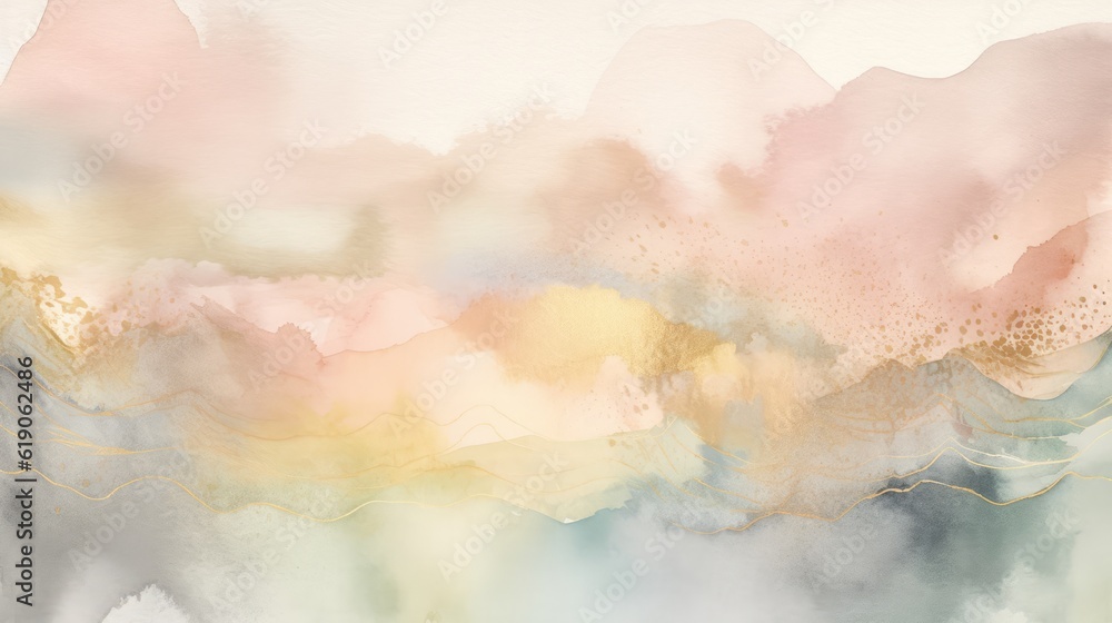 Minimalistic abstract background in soft earthy tones and gold lining. Generative ai composite.
