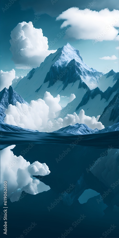 Photo of mountains and clouds reflected in the water