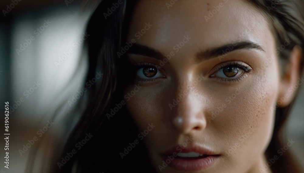 Portrait of a tanned woman with brunette hair and smooth skin. Generative AI illustration. Portrait of a tanned woman with brunette hair and smooth skin. Generative AI illustration.