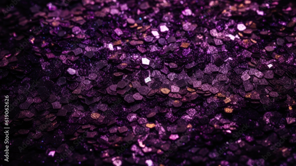 Glistening purple glitter confetti background. Generative ai composite.