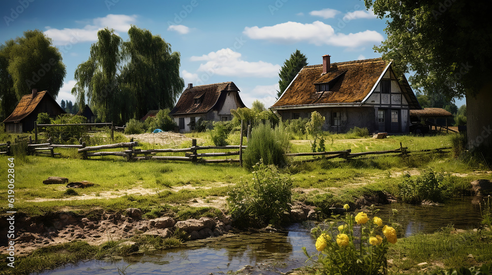 Rustic Countryside Charm, Life in the Village. Generative Ai Rustic Countryside Charm, Life in the Village. Generative Ai
