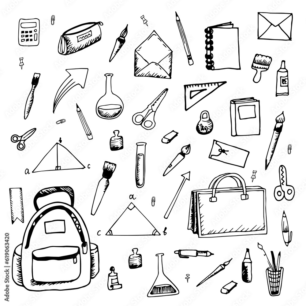 Obraz premium icons set school doodle