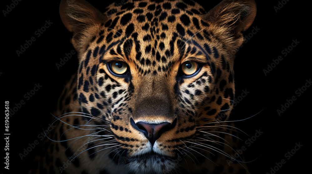 Jaguar face on black background. Generative Ai Jaguar face on black background. Generative Ai