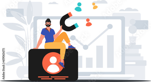 The Guy holds a attraction in his bridge actor , which attracts submit . hour concept. Trendy style, Vector Illustration