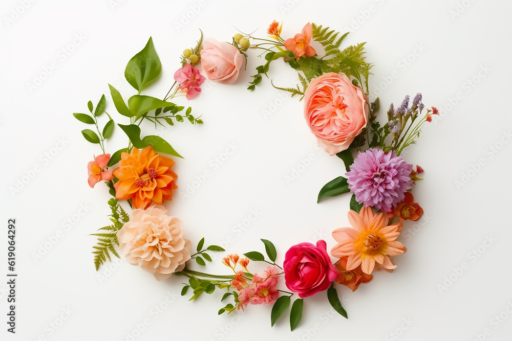 Beautiful flowers wreath isolated on white background