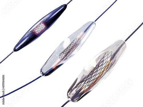 mesh metal nitinol self-expandable stent 3D rendering for endovascular surgery isolated on white background. Clipping path. photo