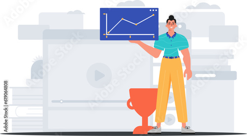 The derision holds a chart with demonstrable moral storm in his bridge actor . digital commercialize concept. Trendy style, Vector Illustration