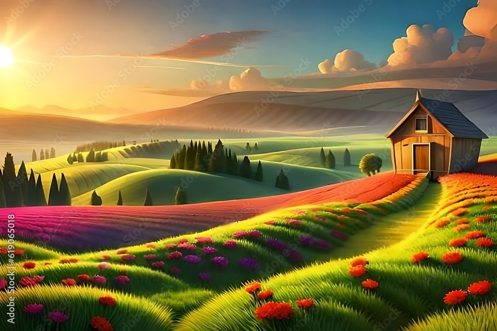 Fototapeta premium sunset over the field