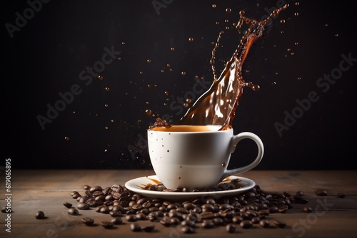 cup bean cafe breakfast mug morning espresso drink aroma brown. Generative AI.