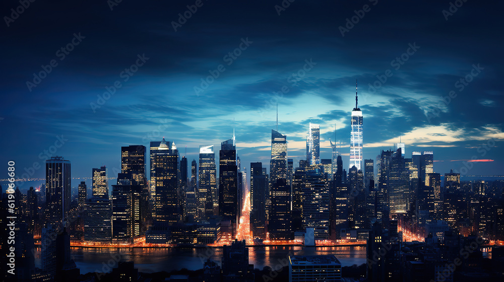 Naklejka premium City Skylines, Majestic Urban Landscapes. Generative Ai
