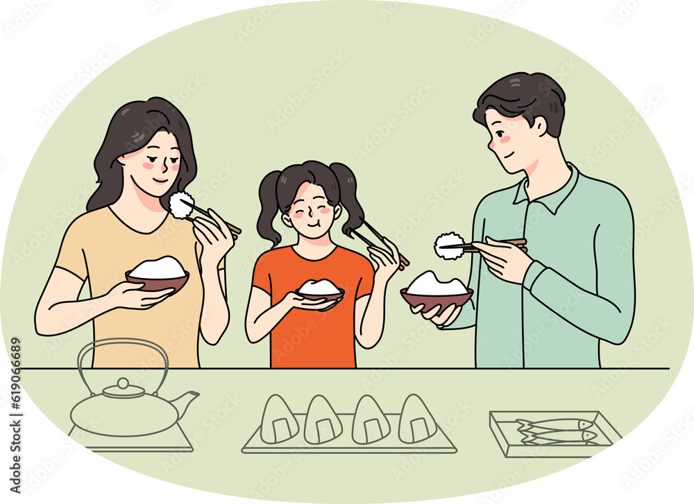 Fototapeta premium Family with kid enjoy Asian food