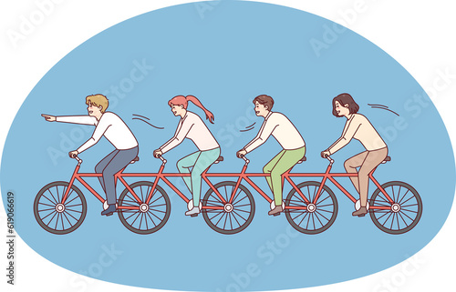 Business people riding one bike