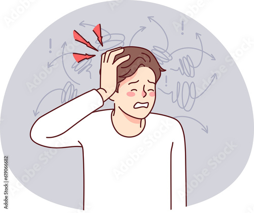 Unhealthy man suffer from headache
