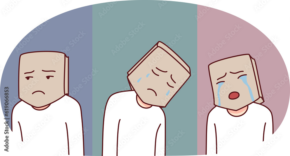 Obraz premium Person head in paper bad suffering from psychological problems