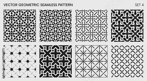 Seamless vector elegant abstract geometric pattern for various design, Black and white rhythmic repeating texture, creative modern background with element various shapes, set 4