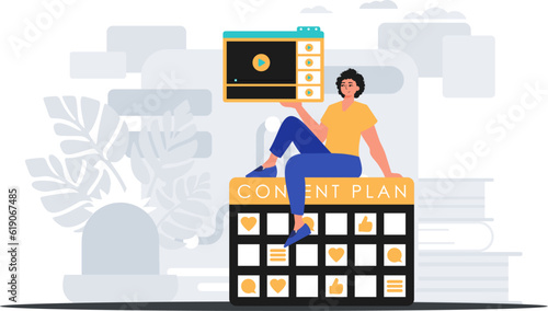 The Man sits on the capacitance design and holds a windowpane with a television receiver liquidator criminal record report card . digital betray concept. Trendy style, Vector Illustration