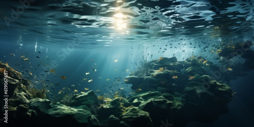 Underwater, panorama wallpaper, AI generative 