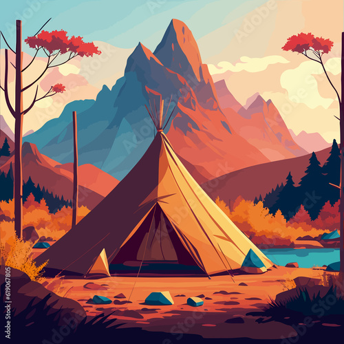 illustration camping site indian native american © chutima