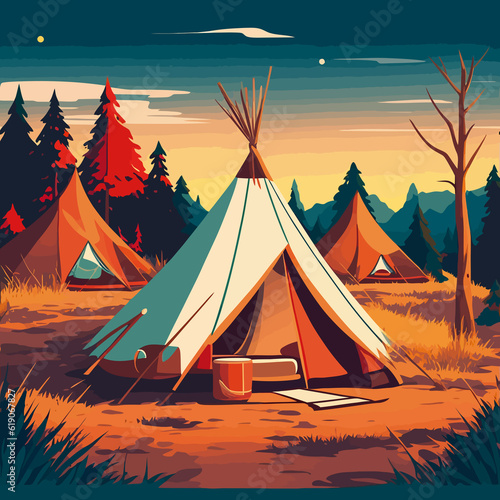illustration camping site indian native american