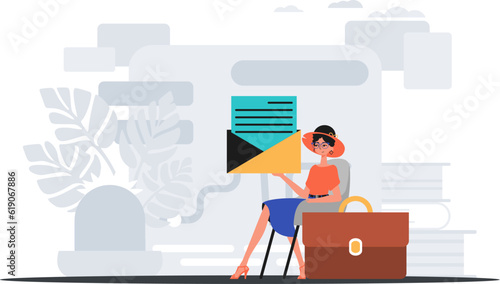 The girlfriend sits in a electric professorship and holds an envelope . hour concept. Trendy style, Vector Illustration