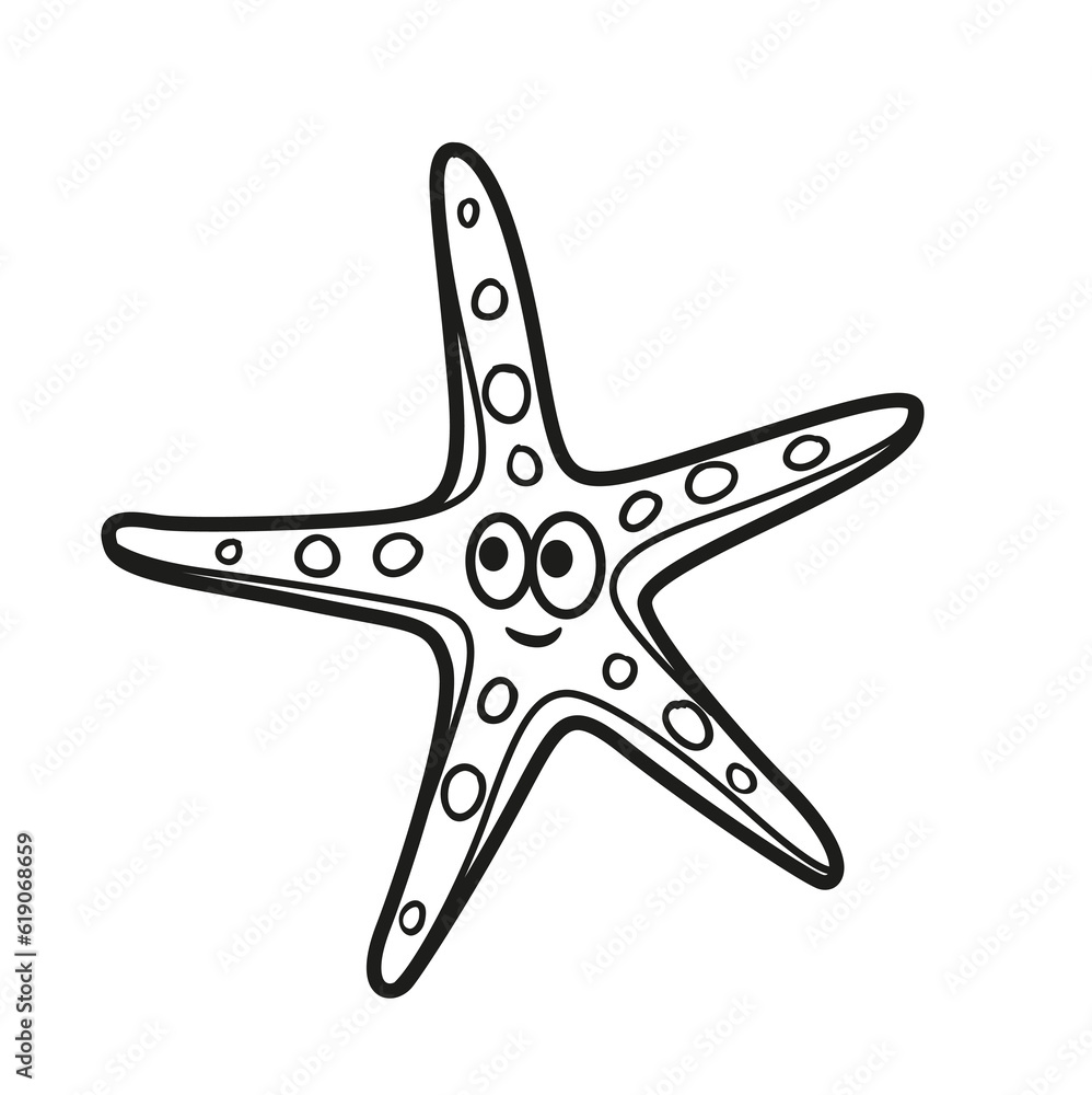 Cute carton starfish with thin beams outlined for coloring page isolated on white background Cute carton starfish with thin beams outlined for coloring page isolated on white background