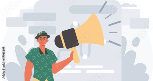 The valet is holding a bullhorn in his bridge musician . digital betray concept. Trendy style, Vector Illustration