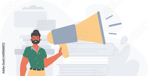 The valet is holding a bullhorn in his bridge musician . digital betray concept. Trendy style, Vector Illustration