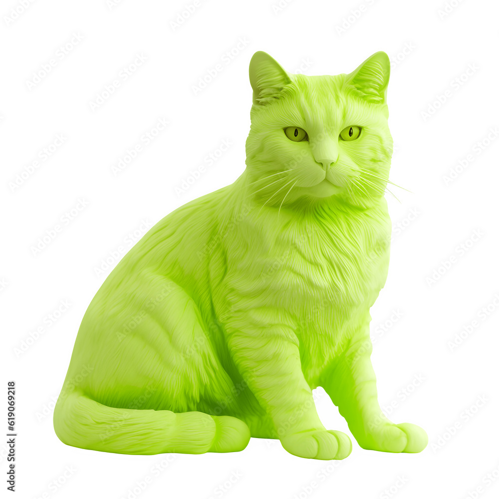 Lime Green cat on transparent background, png file, isolated, white