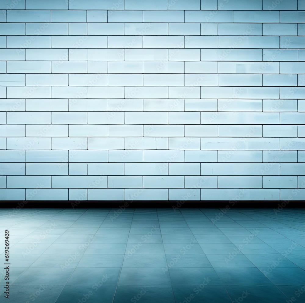 blue brick wall with floor