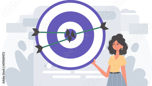 The female child holds in his hired handwrite a bode with arrow that hit the busyness down . digital commercialize concept. Trendy style, Vector Illustration