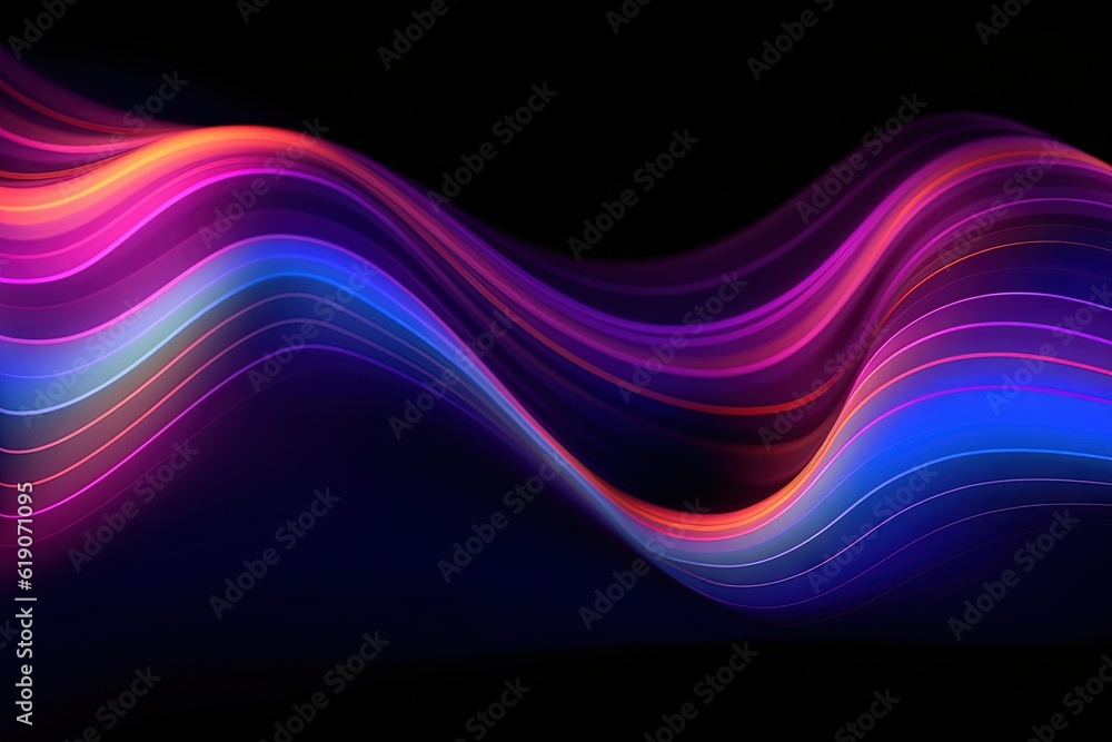 Fototapeta premium A colorful wave of light on a black background, created with Generative Ai Technology
