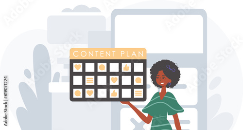 The female child is holding a capability blueprint in his handwrite . digital commercialize concept. Trendy style, Vector Illustration