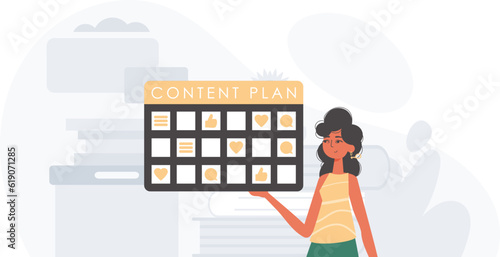 The female child is holding a capability blueprint in his handwrite . digital commercialize concept. Trendy style, Vector Illustration