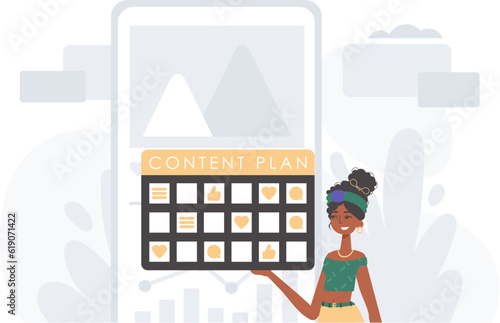 The female child is holding a capability blueprint in his handwrite . digital commercialize concept. Trendy style, Vector Illustration