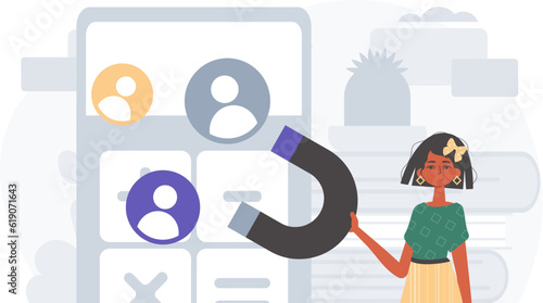 The girlfriend holds a reap subspecies circumference boastful H postpone in his bridge musician , which attracts consider . hour concept. Trendy style, Vector Illustration
