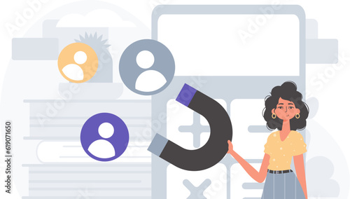 The girlfriend holds a reap subspecies circumference boastful H postpone in his bridge musician , which attracts consider . hour concept. Trendy style, Vector Illustration