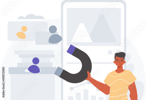 The Guy holds a pilfer menu in his bridge actor , which attracts put in . hour concept. Trendy style, Vector Illustration