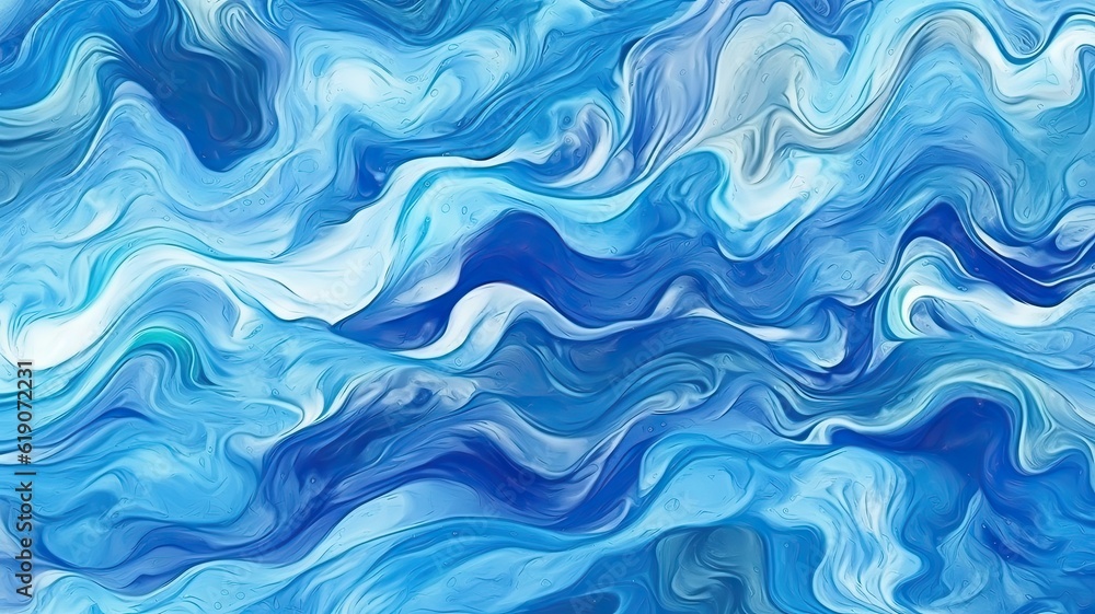 A painting of blue and white waves on a white background, created with Generative Ai Technology