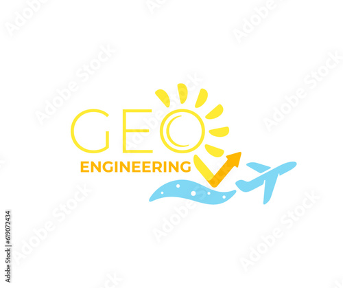 Geoengineering, plane sprays small particles that reflect solar energy, graphic design. Environmental, environment, ecology, earth's climate and global warming, vector design and illustration
