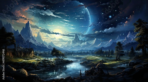 landscape with moon and stars