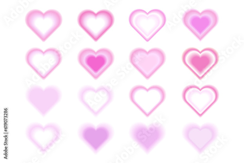 Abstract soft pink gradient with blurry hearts isolated on white background. Collection futuristic aura shapes with blurring effect for card, poster, web