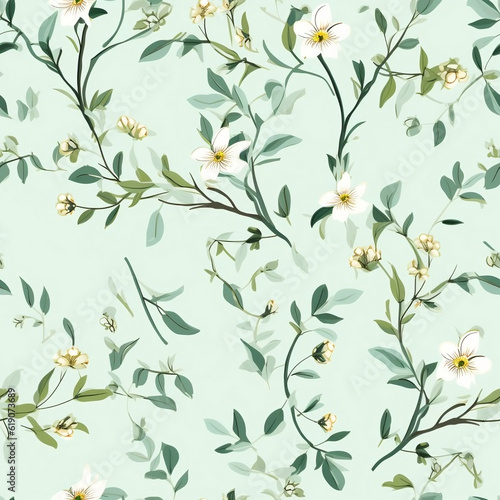 seamless repeating pattern, of beautiful flower, branch and leaves 