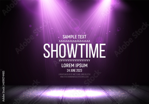 Spotlights. Scene for presentation illuminated by spotlights. Vector illustration.