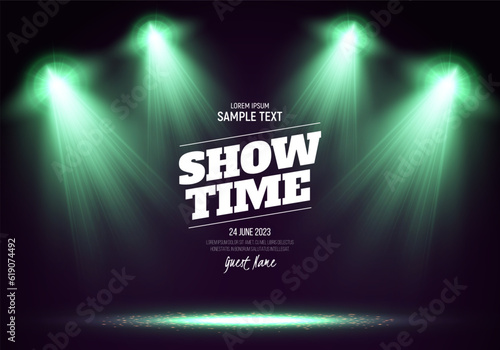 Spotlights. Scene for presentation illuminated by spotlights. Vector illustration.