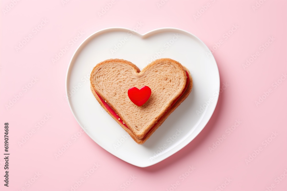 Heart-shaped sandwich, representing healthy living. AI-generated art.