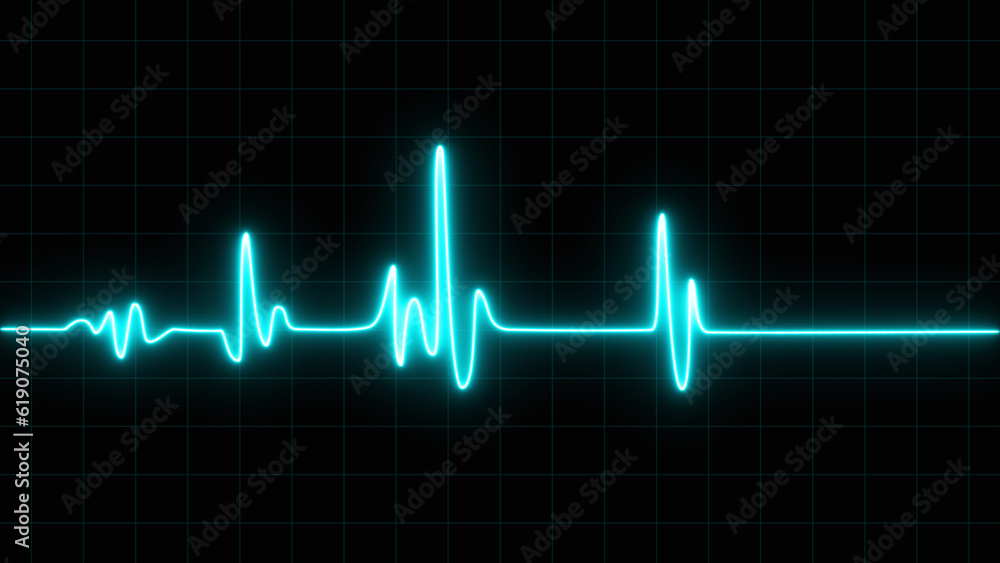 sky blue glowing neon heart pulse. sky blue glowing neon heart pulse.
